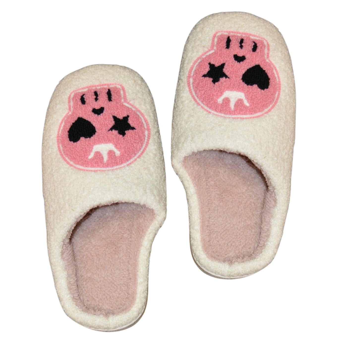 Auliné Collection Women's Cute Smiley Happy Face Plush Slippers, Soft Fluffy Comfortable Home Slippers, Warm Cozy Comfort for Indoor & Outdoor Use Gifts