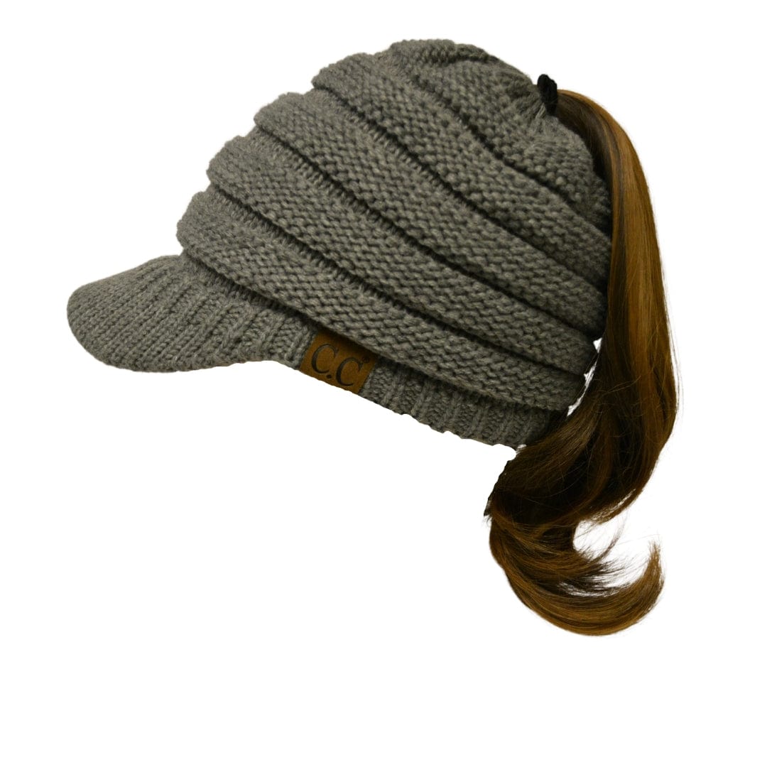 C.C Apparel Light Melange C.C MB131 - BeanieTail Warm Knit Messy High Bun Ponytail Visor Beanie Cap