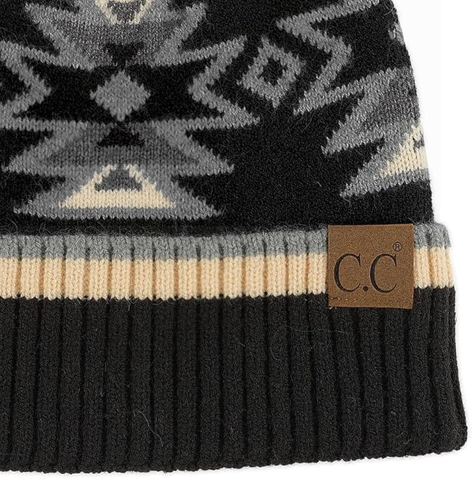 C.C Apparel C.C Southwest Aztec Pattern Pom Beanie for Women & Men – Soft Stretchable Knit Winter Hat with Faux Fur Pom - HTE 0030