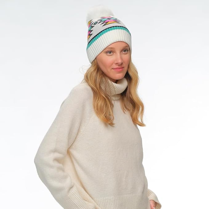 C.C Apparel C.C Southwest Aztec Pattern Pom Beanie for Women & Men – Soft Stretchable Knit Winter Hat with Faux Fur Pom - HTE 0030