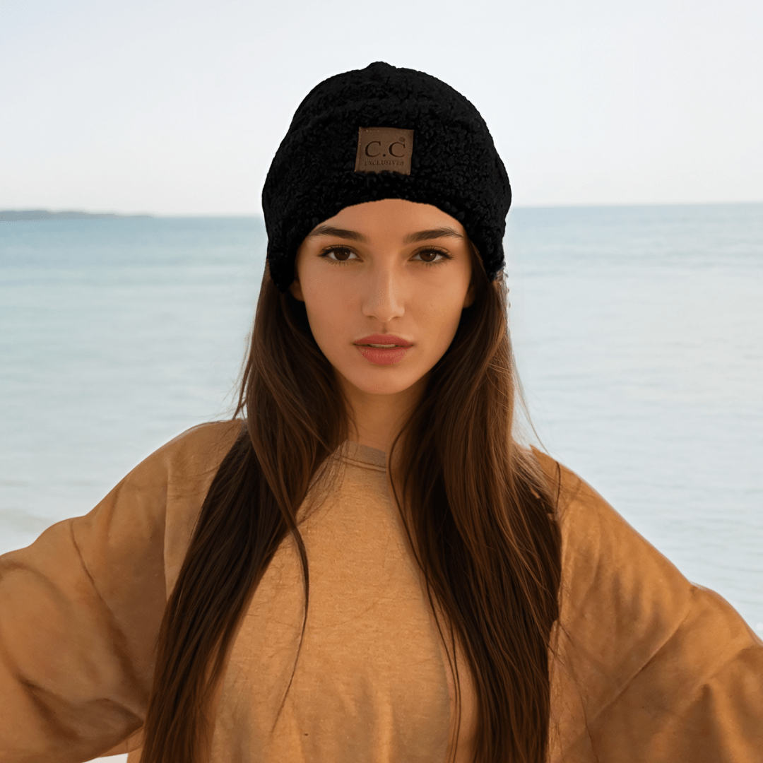 C.C Apparel C.C Women Fuzzy Lined Sherpa Cuff Warm Winter Beanie & Mitten Set