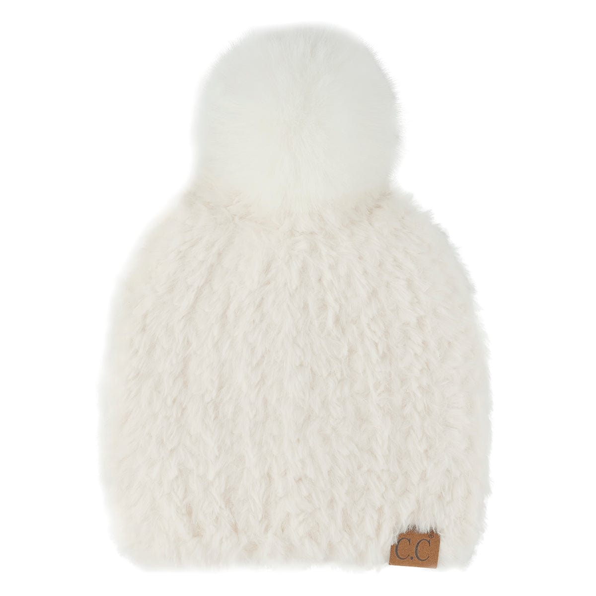 C.C Apparel Ivory CC Faux Fur Pom Beanie for Women - Cozy & Stylish Stretchable Knit Winter Hat, Soft Warm Skully with Plush Pom Pom Fall Accessories - HTE 004
