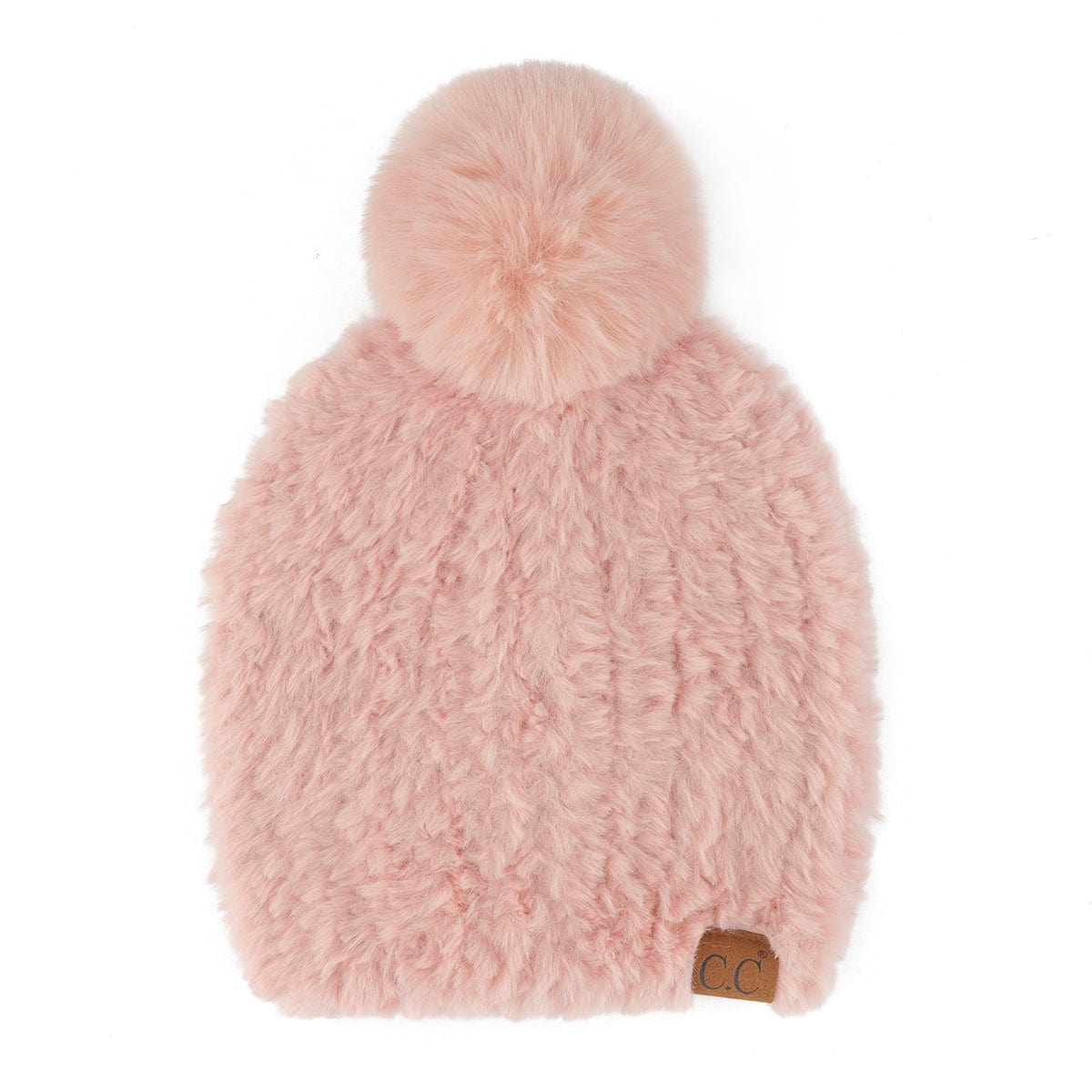 C.C Apparel Rose CC Faux Fur Pom Beanie for Women - Cozy & Stylish Stretchable Knit Winter Hat, Soft Warm Skully with Plush Pom Pom Fall Accessories - HTE 004