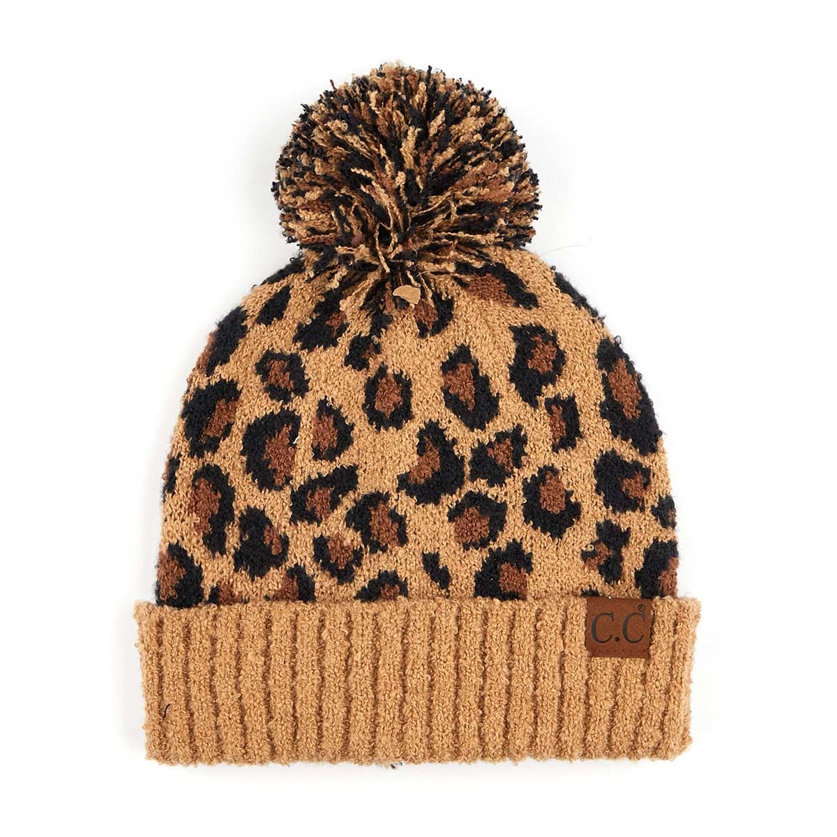 C.C Apparel Latte CC Leopard Print Soft Beanie Hat with Fur Pom - Stylish Winter Warmth for Outdoor Fashion Beanie (HAT-7001)(HAT2061)