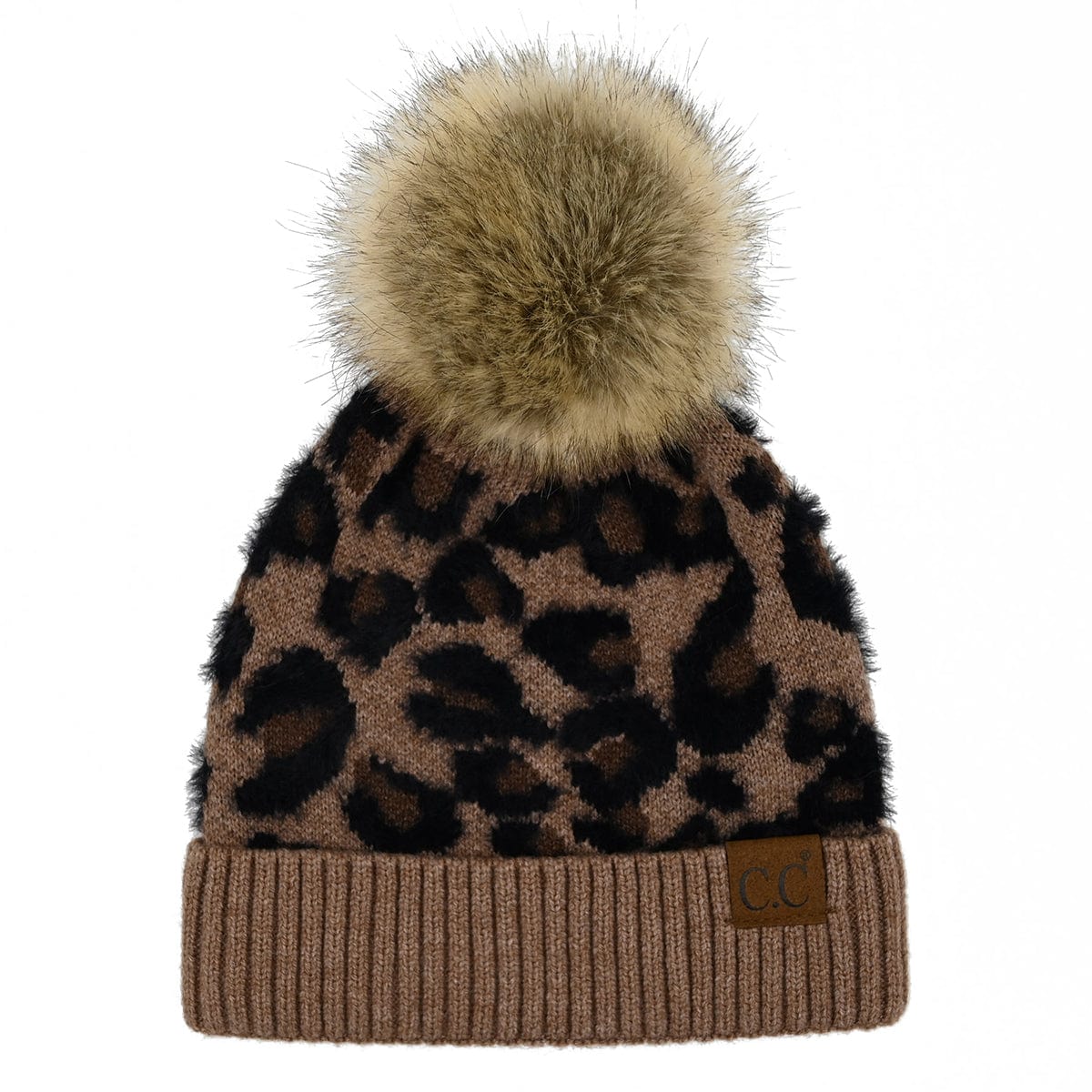 C.C Apparel Mocha CC Leopard Print Soft Beanie Hat with Fur Pom - Stylish Winter Warmth for Outdoor Fashion Beanie (HAT-7001)(HAT2061)