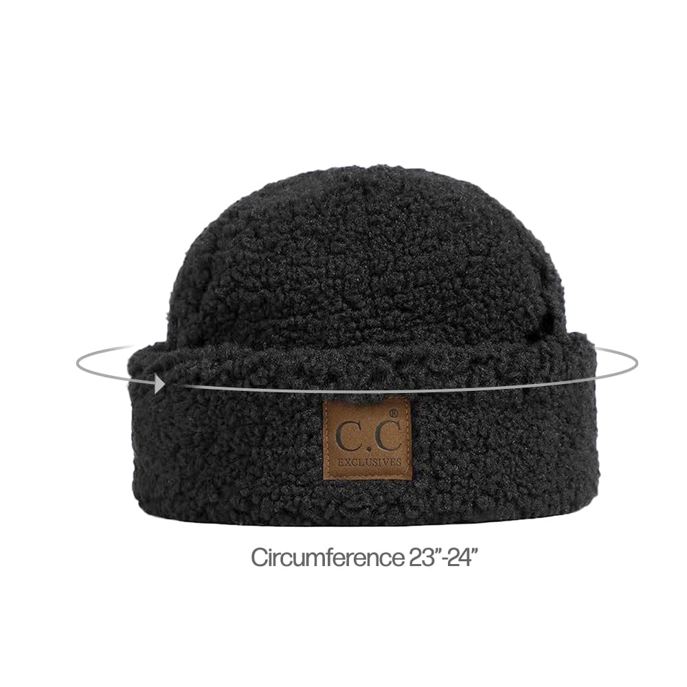 C.C Apparel Black Thick Slouchy Warm Fleece Lined Cable Knit Beanie - C.C Winter Warm Cuff Cap HAT 008