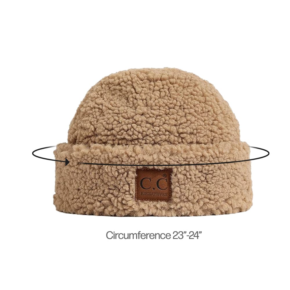 C.C Apparel Dark Camel Thick Slouchy Warm Fleece Lined Cable Knit Beanie - C.C Winter Warm Cuff Cap HAT 008