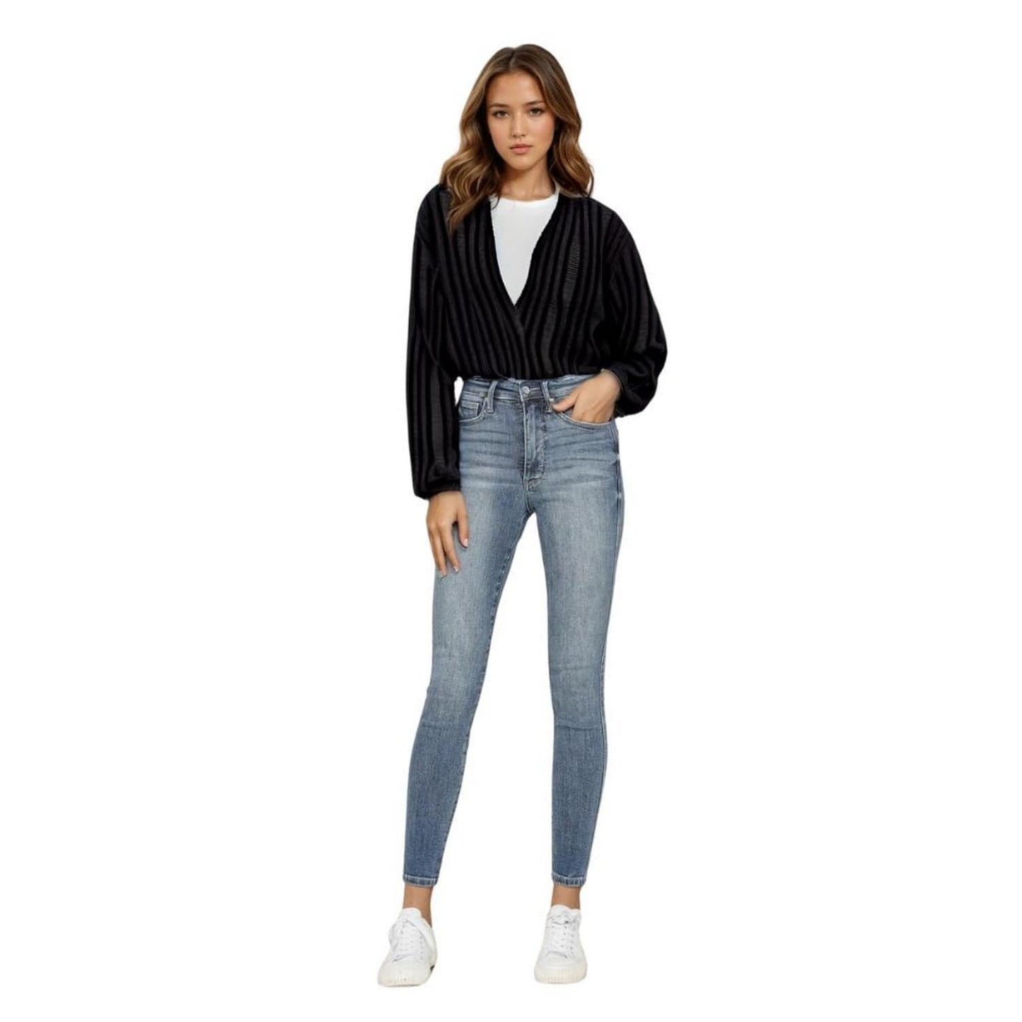 Judy Blue Apparel Judy Blue High Waist Tummy Control Contrast Wash Skinny Jeans - Womenswear, Bottoms, Skinny Fit, Comfortable Design