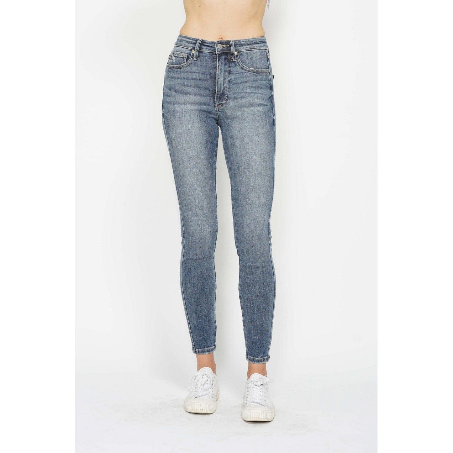 Judy Blue Apparel Judy Blue High Waist Tummy Control Contrast Wash Skinny Jeans - Womenswear, Bottoms, Skinny Fit, Comfortable Design