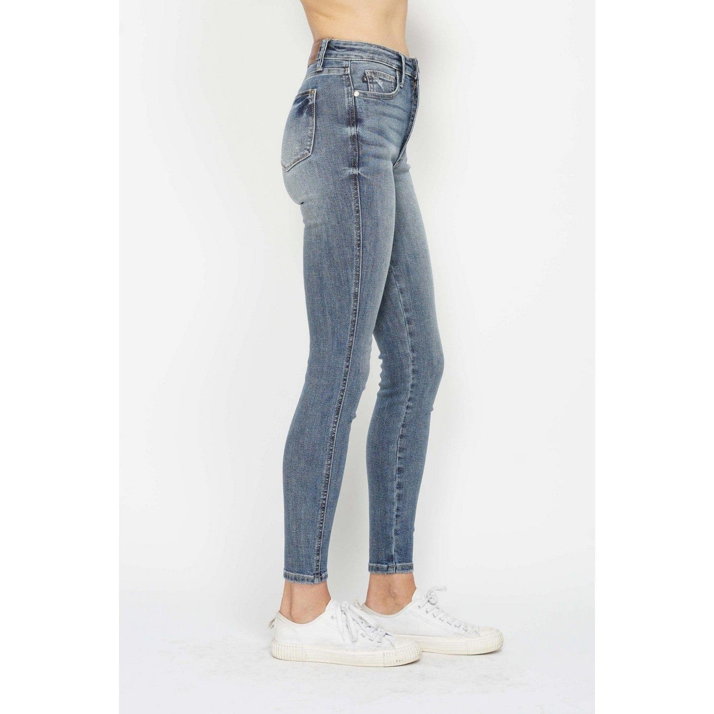 Judy Blue Apparel Judy Blue High Waist Tummy Control Contrast Wash Skinny Jeans - Womenswear, Bottoms, Skinny Fit, Comfortable Design