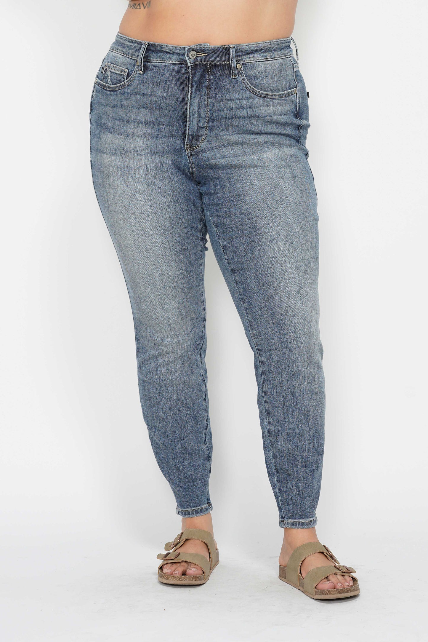 Judy Blue Apparel 14W Judy Blue High Waist Tummy Control Contrast Wash Skinny Jeans - Womenswear, Bottoms, Skinny Fit, Comfortable Design