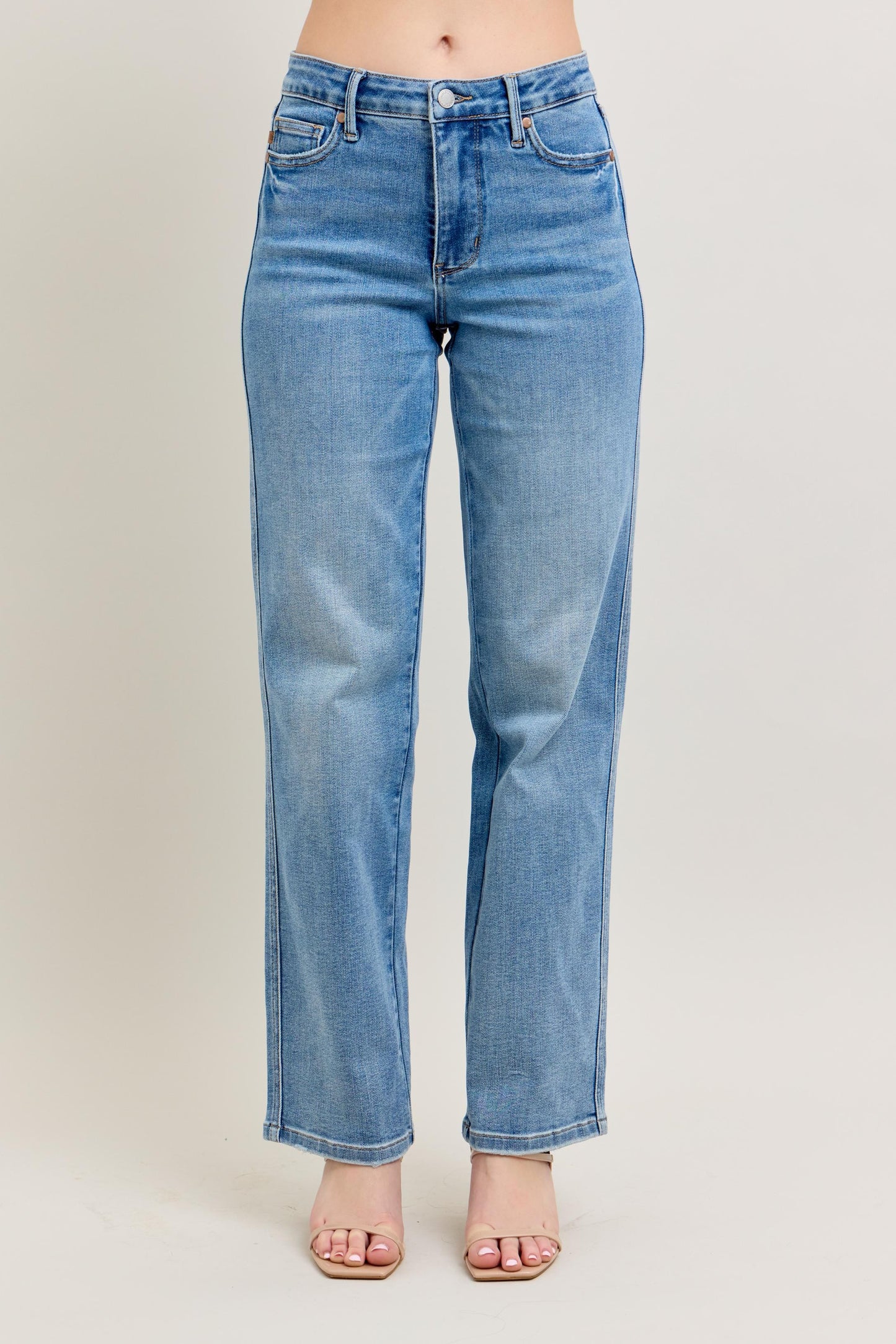Judy Blue Apparel Judy Blue Mid Rise Tummy Control Vintage Wash Straight Leg Jeans for Women