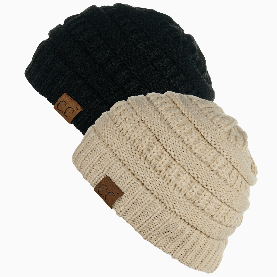 Keebon International Apparel Thick Cozy Slouchy Cable Knit Beanies 2 pack - Perfect for Outdoor Activities - C.C Hat 20 Winter Warm Hat Beanies