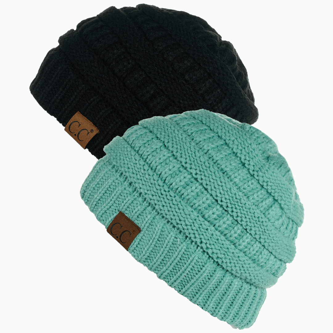 Keebon International Apparel Thick Cozy Slouchy Cable Knit Beanies 2 pack - Perfect for Outdoor Activities - C.C Hat 20 Winter Warm Hat Beanies