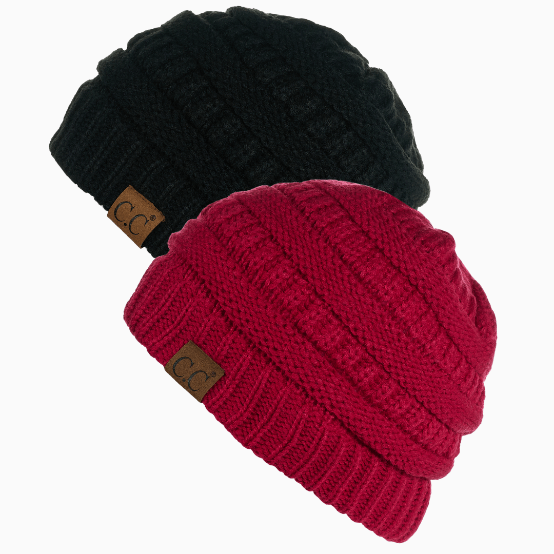 Keebon International Apparel Thick Cozy Slouchy Cable Knit Beanies 2 pack - Perfect for Outdoor Activities - C.C Hat 20 Winter Warm Hat Beanies