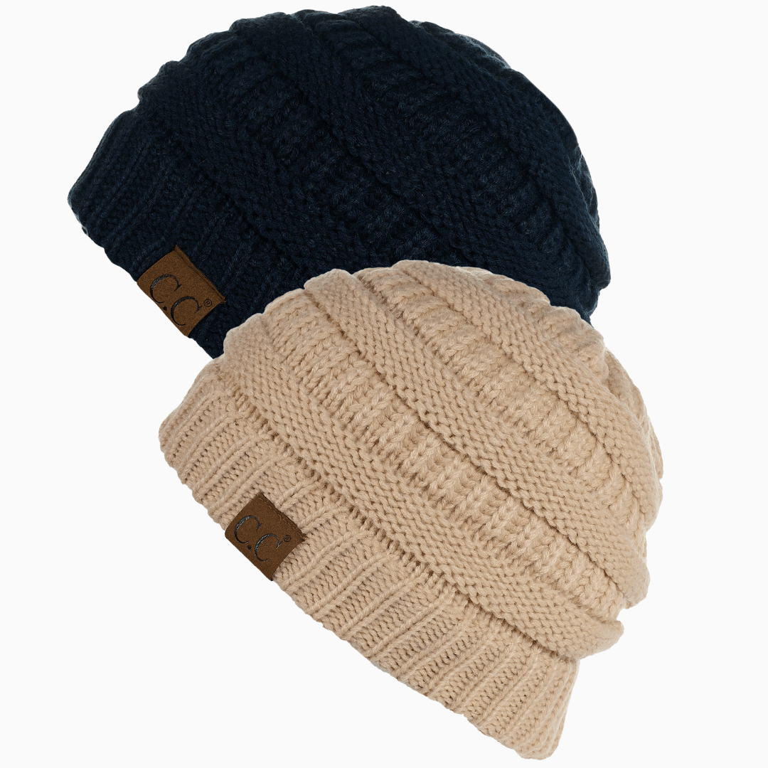 Keebon International Apparel Thick Cozy Slouchy Cable Knit Beanies 2 pack - Perfect for Outdoor Activities - C.C Hat 20 Winter Warm Hat Beanies