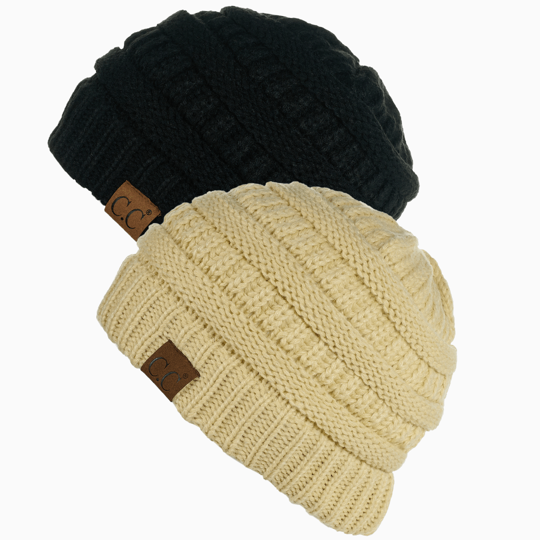 Keebon International Apparel Black and Lemonade Thick Cozy Slouchy Cable Knit Beanies 2 pack - Perfect for Outdoor Activities - C.C Hat 20 Winter Warm Hat Beanies