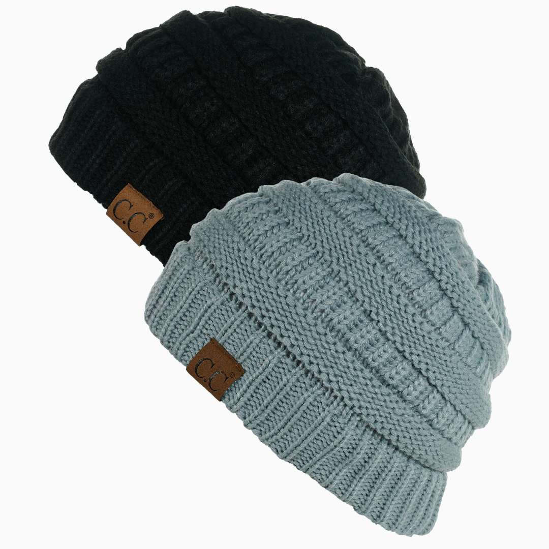 Keebon International Apparel Black and Wintermint Thick Cozy Slouchy Cable Knit Beanies 2 pack - Perfect for Outdoor Activities - C.C Hat 20 Winter Warm Hat Beanies