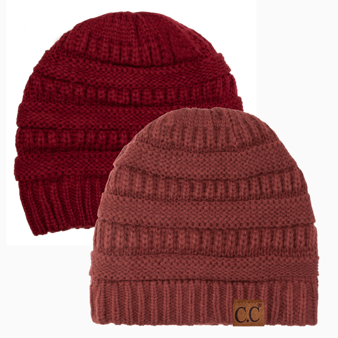 Keebon International Apparel Burgundy and Maroon Thick Cozy Slouchy Cable Knit Beanies 2 pack - Perfect for Outdoor Activities - C.C Hat 20 Winter Warm Hat Beanies
