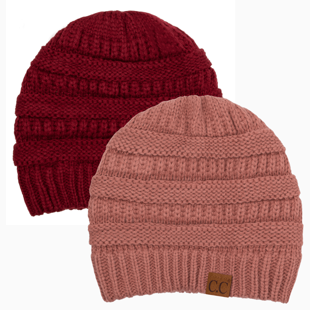 Keebon International Apparel Burgundy and Mauve Thick Cozy Slouchy Cable Knit Beanies 2 pack - Perfect for Outdoor Activities - C.C Hat 20 Winter Warm Hat Beanies