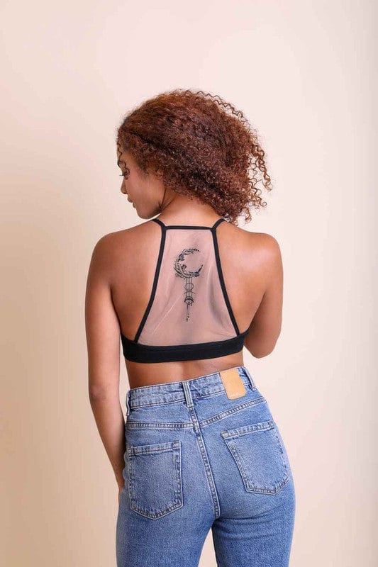 Leto Accessories Black / XS/S Crescent Moon Dream Catcher Tattoo Mesh Bralette