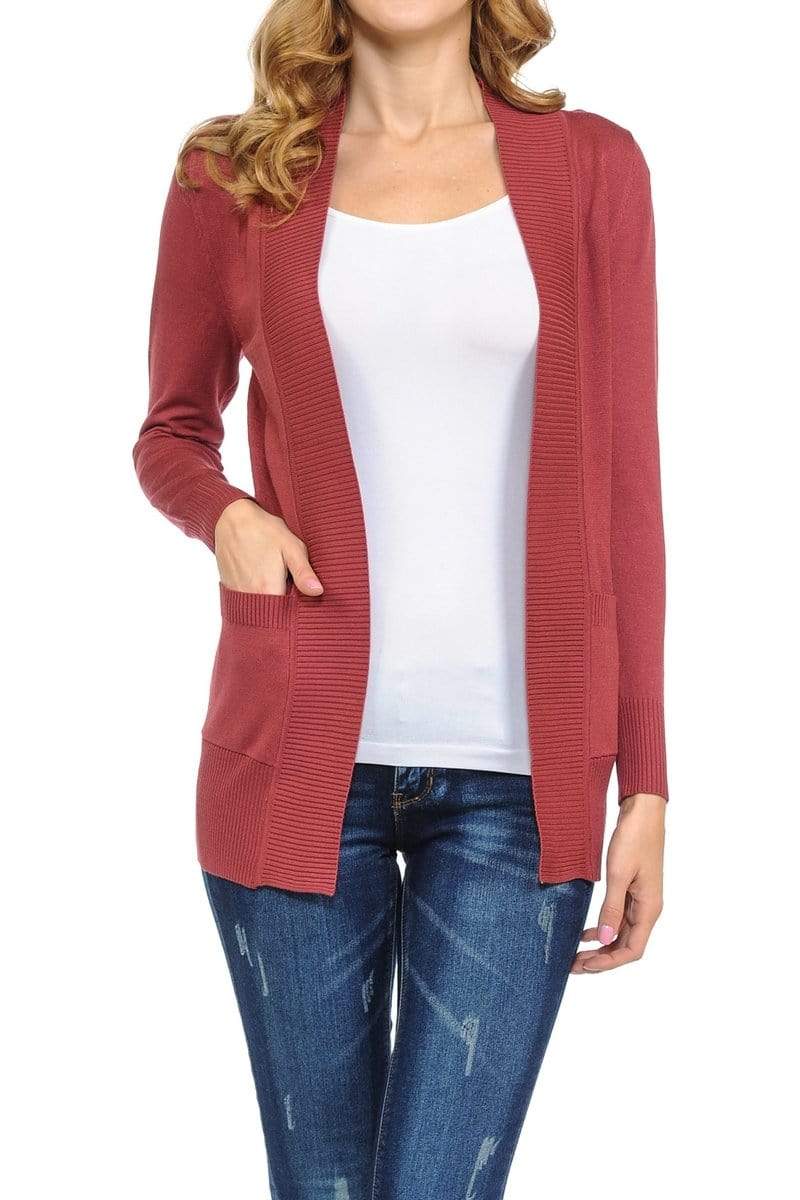 Auliné Collection Apparel Auliné Collection Women's Classic Casual Solid Open Front Sweater Knit Cardigan