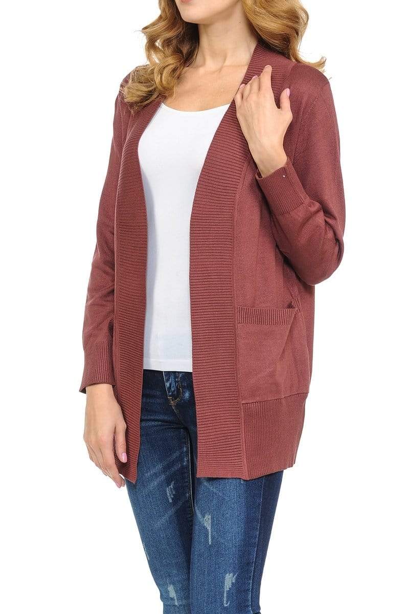 Auliné Collection Apparel Auliné Collection Women's Classic Casual Solid Open Front Sweater Knit Cardigan