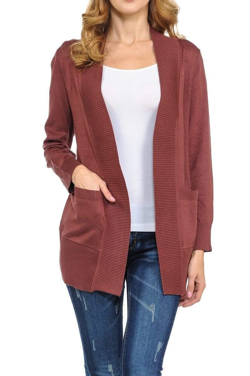 Auliné Collection Apparel Auliné Collection Women's Classic Casual Solid Open Front Sweater Knit Cardigan