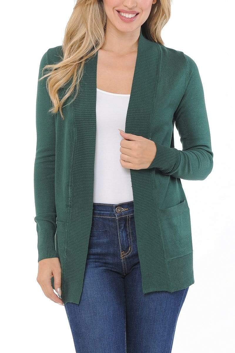 Auliné Collection Apparel Small / Olive Auliné Collection Women's Classic Casual Solid Open Front Sweater Knit Cardigan