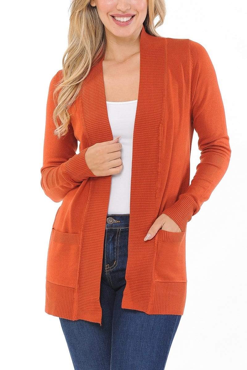 Auliné Collection Apparel Small / Rust Auliné Collection Women's Classic Casual Solid Open Front Sweater Knit Cardigan