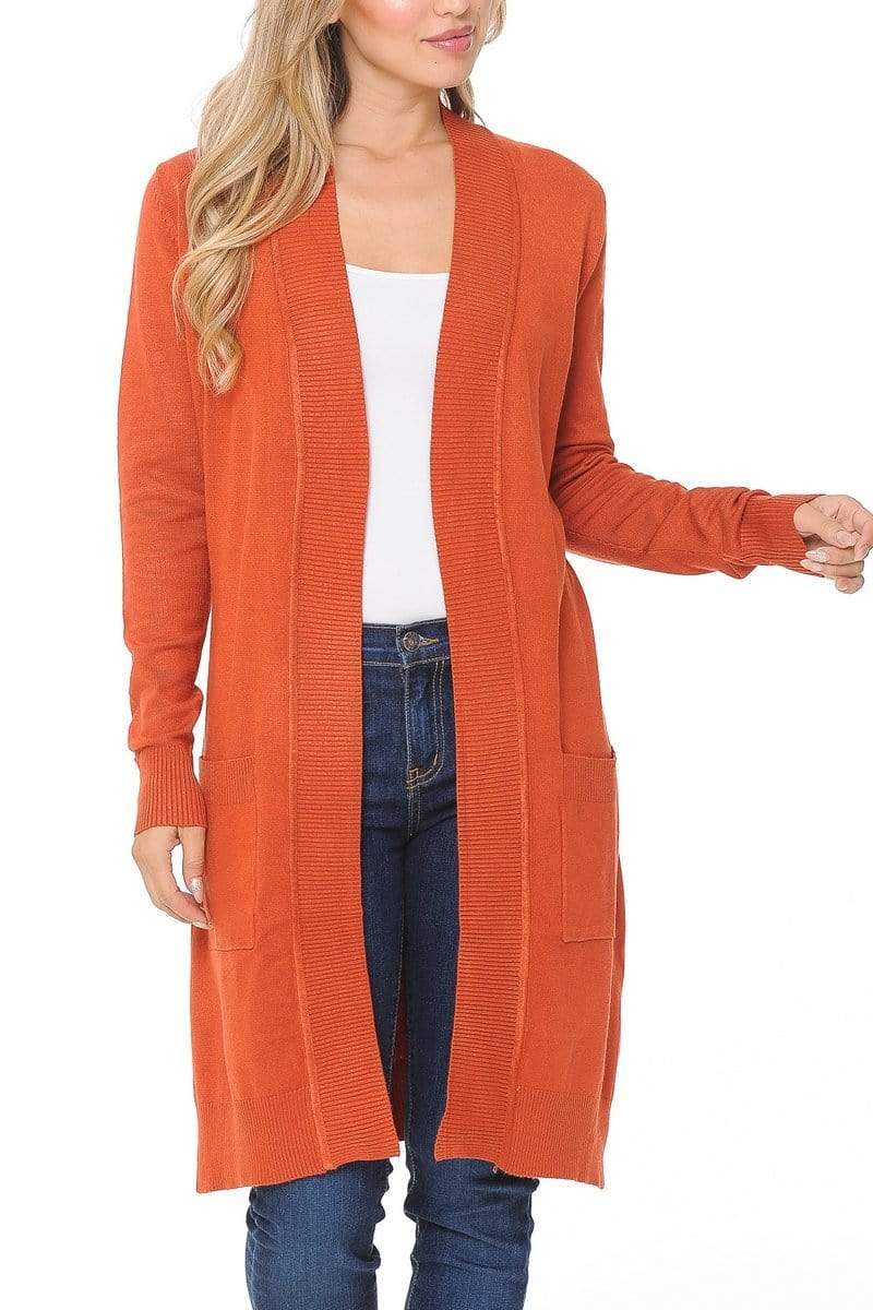 Auliné Collection Apparel Auliné Collection Women's Classic Casual Solid Open Front Sweater Knit Long Cardigan