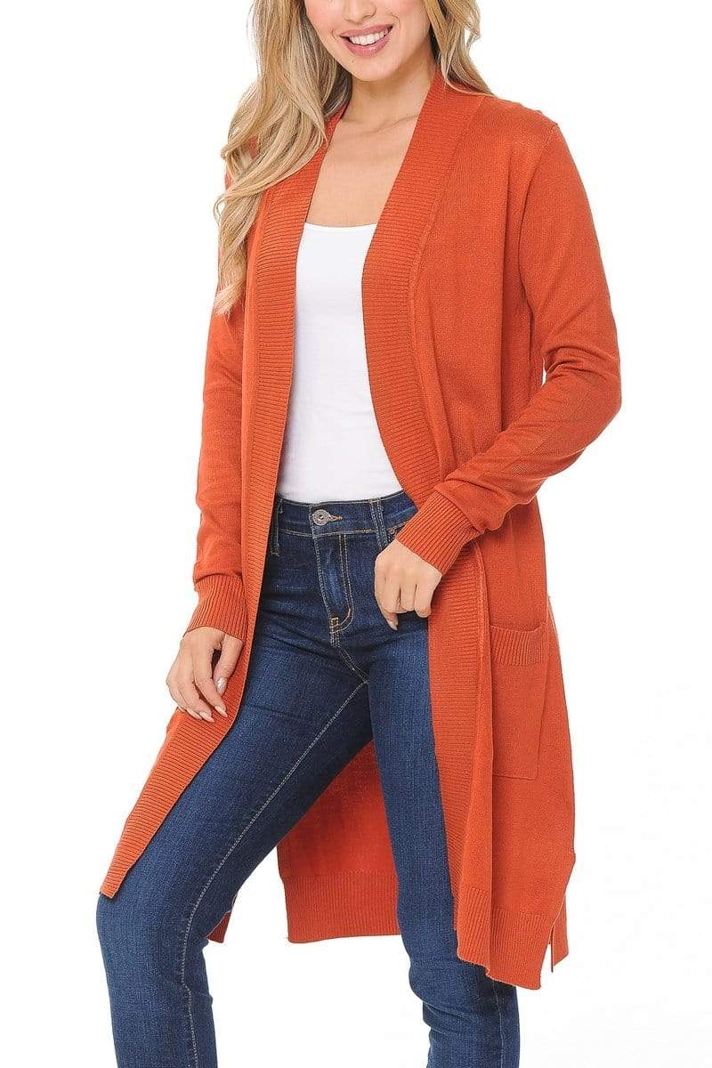 Auliné Collection Apparel Auliné Collection Women's Classic Casual Solid Open Front Sweater Knit Long Cardigan