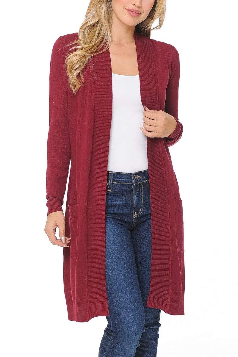 Auliné Collection Apparel Auliné Collection Women's Classic Casual Solid Open Front Sweater Knit Long Cardigan
