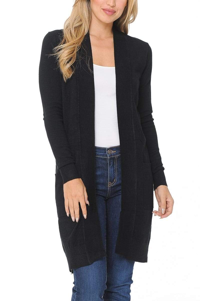 Auliné Collection Apparel Small / Black Auliné Collection Women's Classic Casual Solid Open Front Sweater Knit Long Cardigan