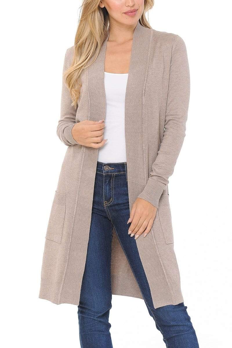 Auliné Collection Apparel Small / Heather Taupe Auliné Collection Women's Classic Casual Solid Open Front Sweater Knit Long Cardigan