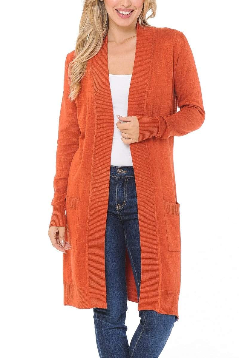 Auliné Collection Apparel Small / Rust Auliné Collection Women's Classic Casual Solid Open Front Sweater Knit Long Cardigan