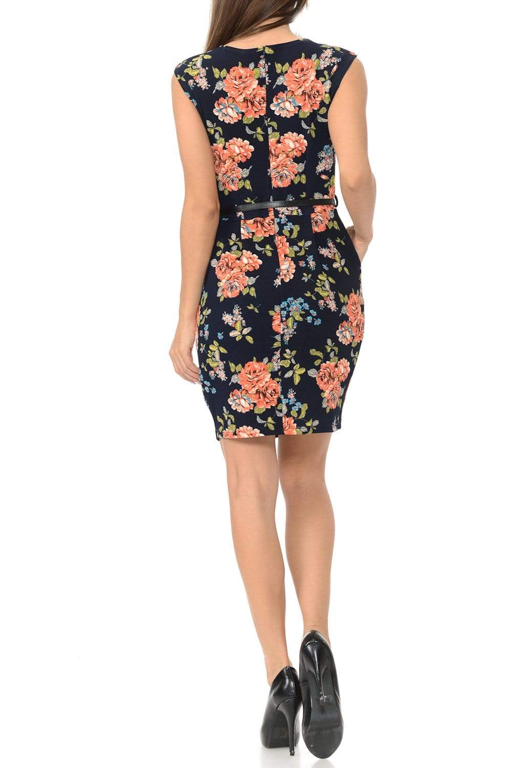 Auliné Collection Apparel Auliné Collection Women's Floral Office Workwear Sleeveless Sheath Dress