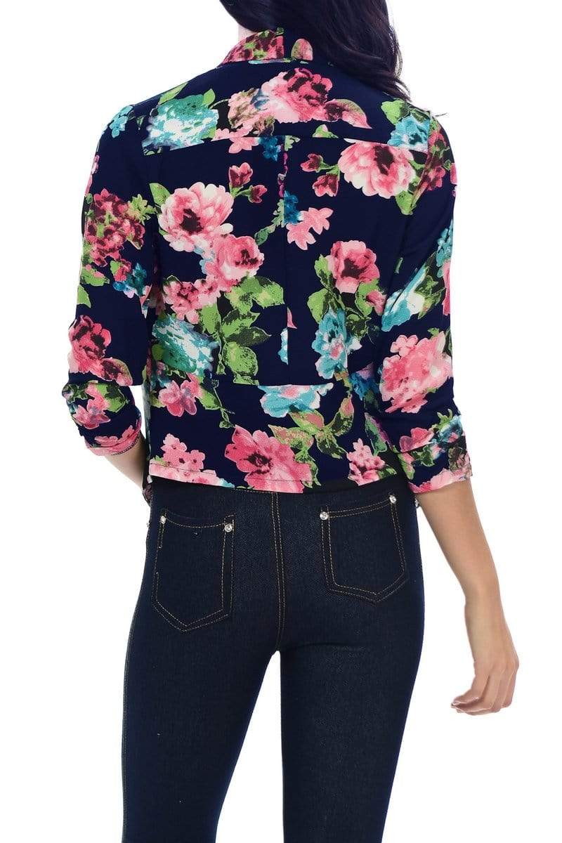 Auliné Collection Apparel Auliné Collection Womens Casual Lightweight 3/4 Sleeve Fitted Open Blazer Floral Print Plus Size