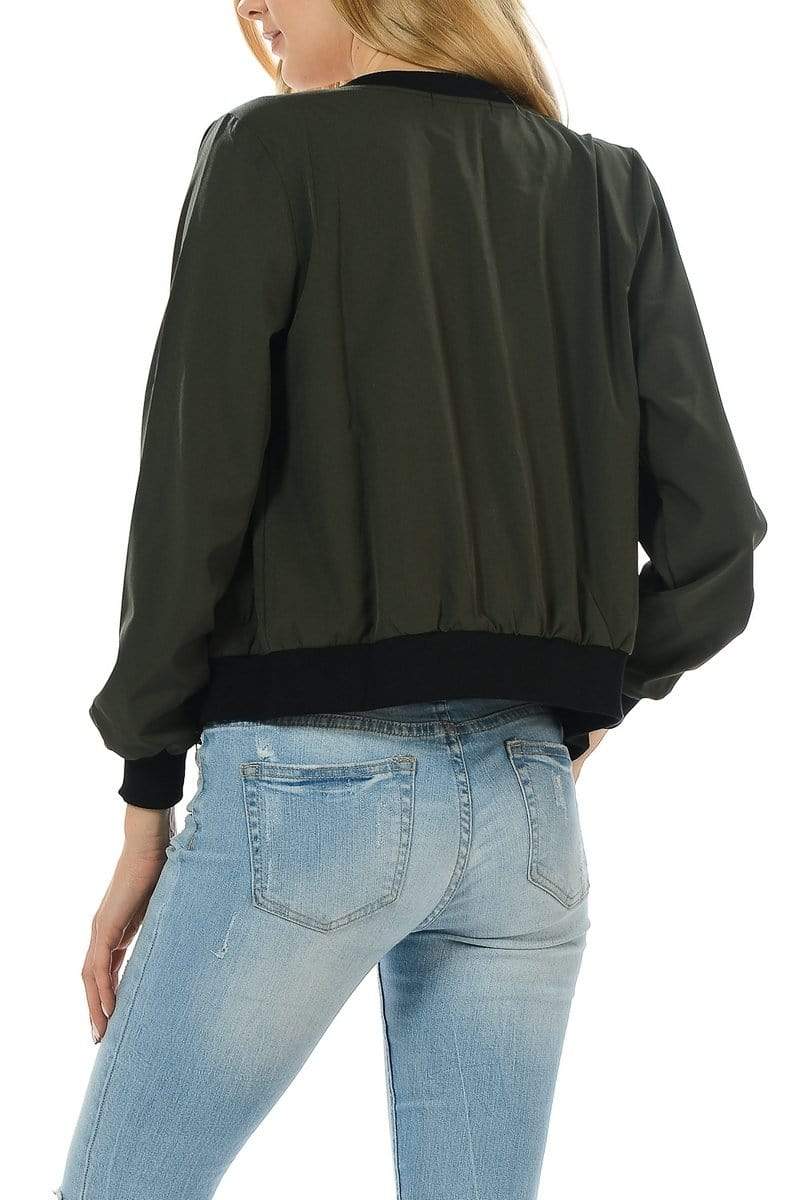 Auliné Collection Apparel Auliné Collection Womens Fashion Color Zip Up Lightweight Bomber Jacket