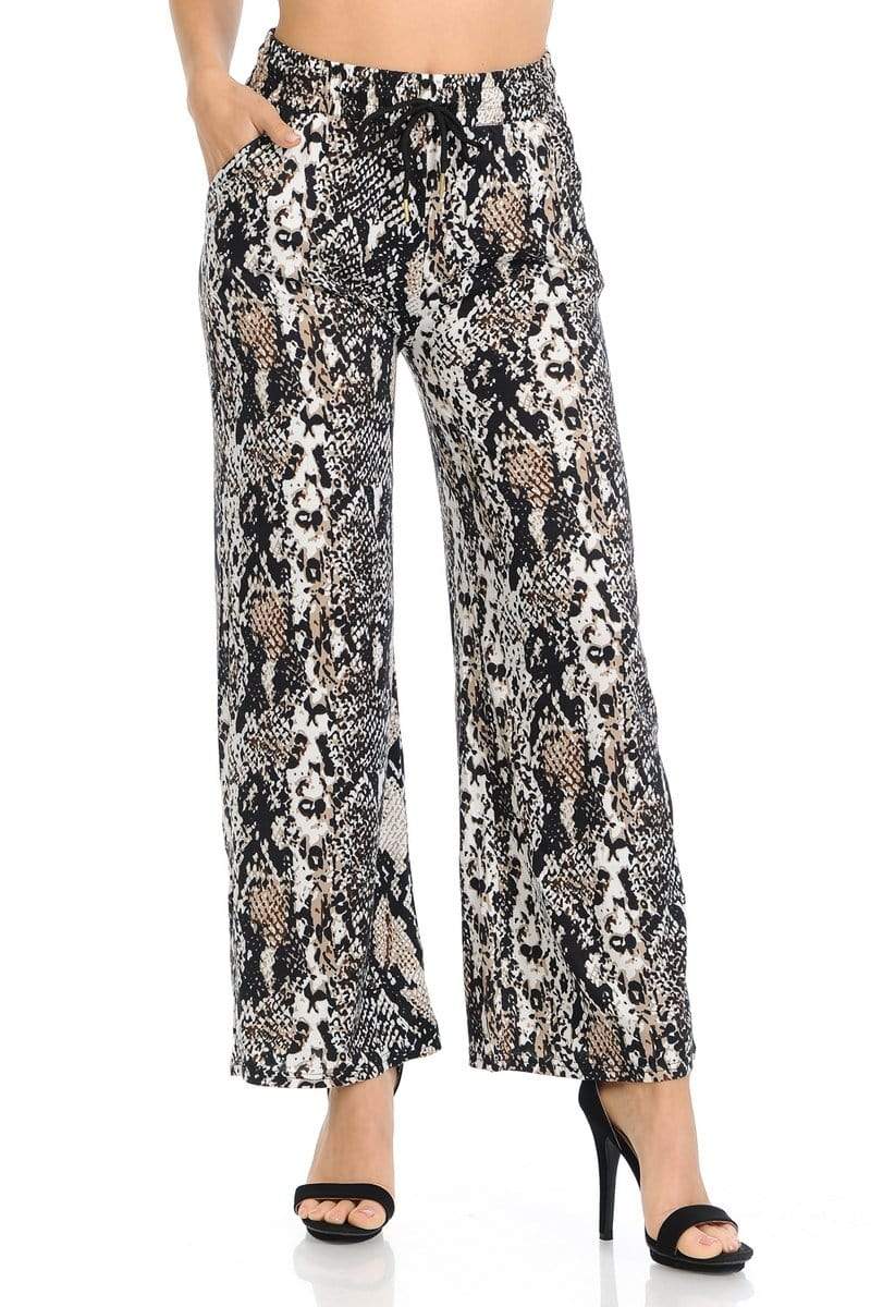Auliné Collection Apparel S/M / Brown Snake Auliné Collection Womens High Waisted Loose Wide Leg Drawstring Palazzo Pants