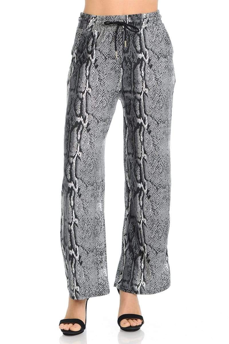 Auliné Collection Apparel S/M / Grey Snake Auliné Collection Womens High Waisted Loose Wide Leg Drawstring Palazzo Pants