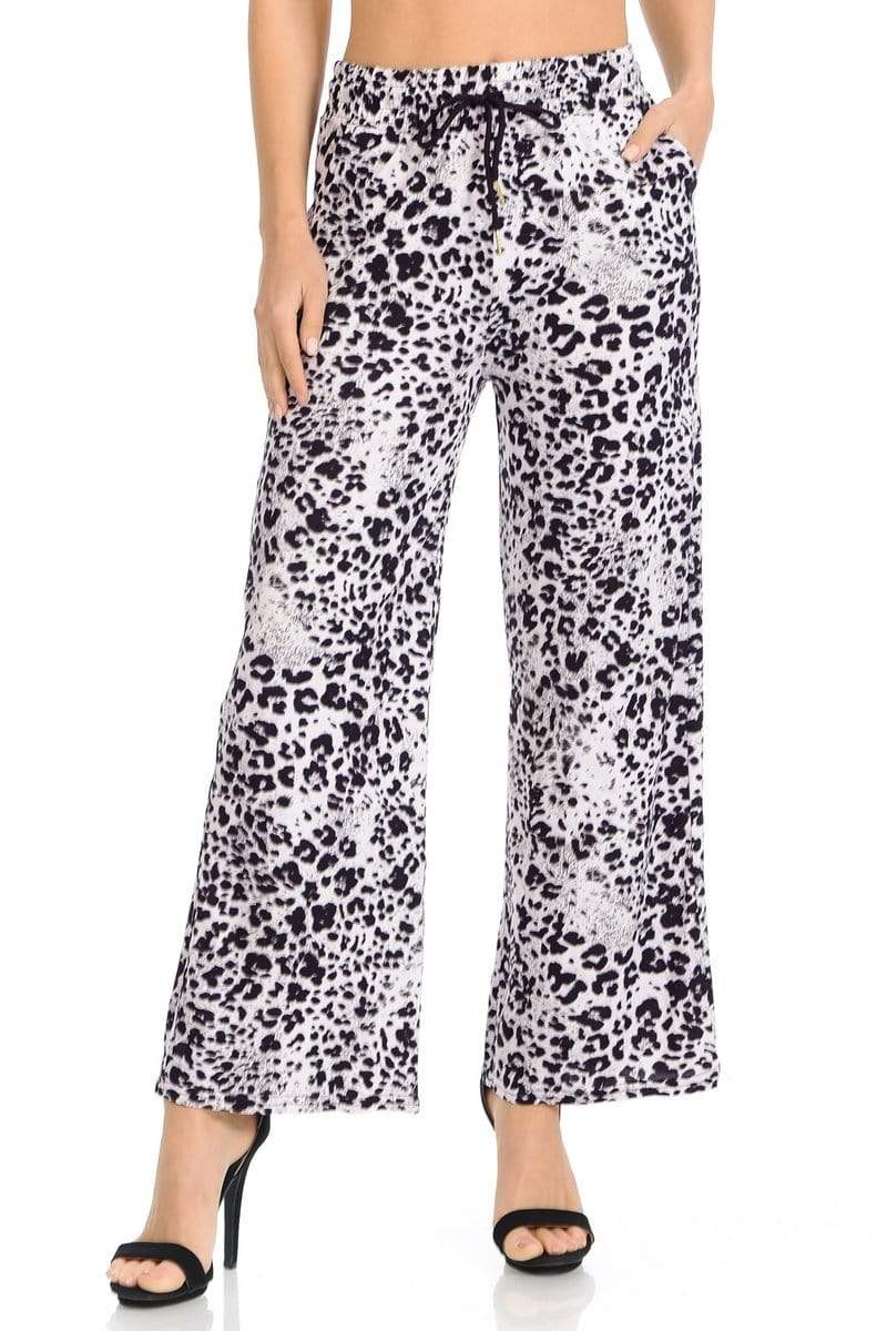 Auliné Collection Apparel S/M / Light Pink Leopard Auliné Collection Womens High Waisted Loose Wide Leg Drawstring Palazzo Pants