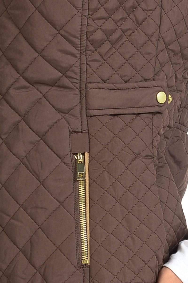 Auliné Collection Apparel Auliné Collection Womens Quilted Zip Up Lightweight Fur Hooded Padding Vest