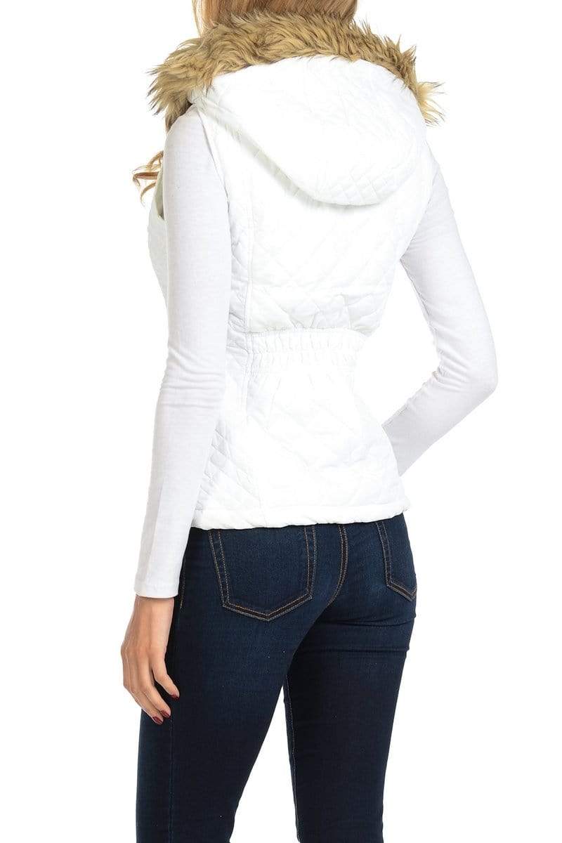 Auliné Collection Apparel Auliné Collection Womens Quilted Zip Up Lightweight Fur Hooded Padding Vest