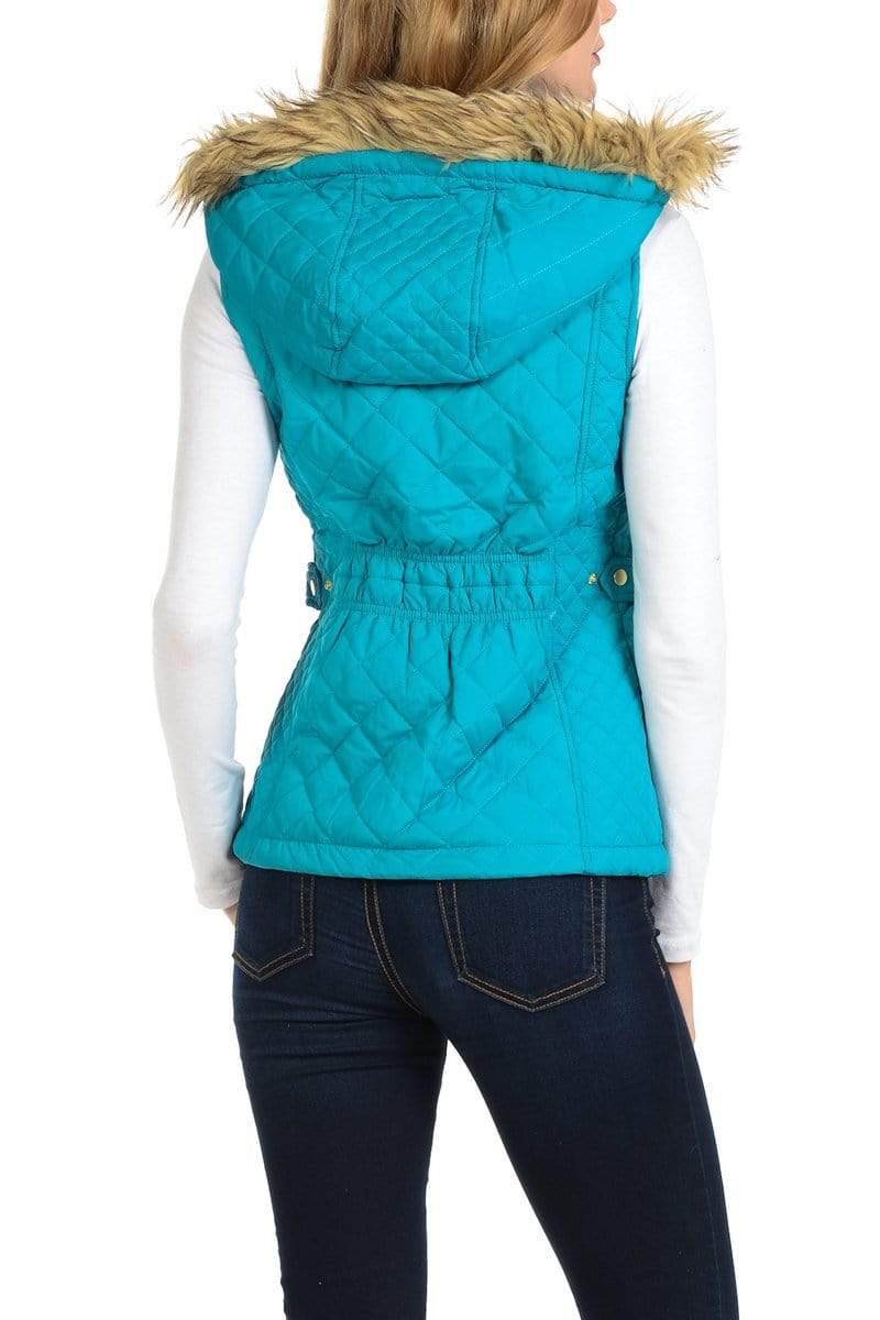 Auliné Collection Apparel Auliné Collection Womens Quilted Zip Up Lightweight Fur Hooded Padding Vest