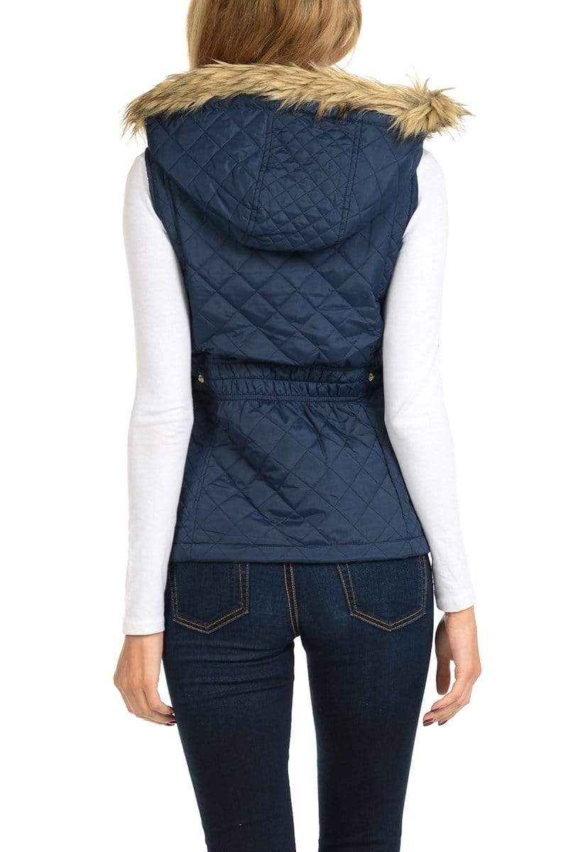 Auliné Collection Apparel Auliné Collection Womens Quilted Zip Up Lightweight Fur Hooded Padding Vest