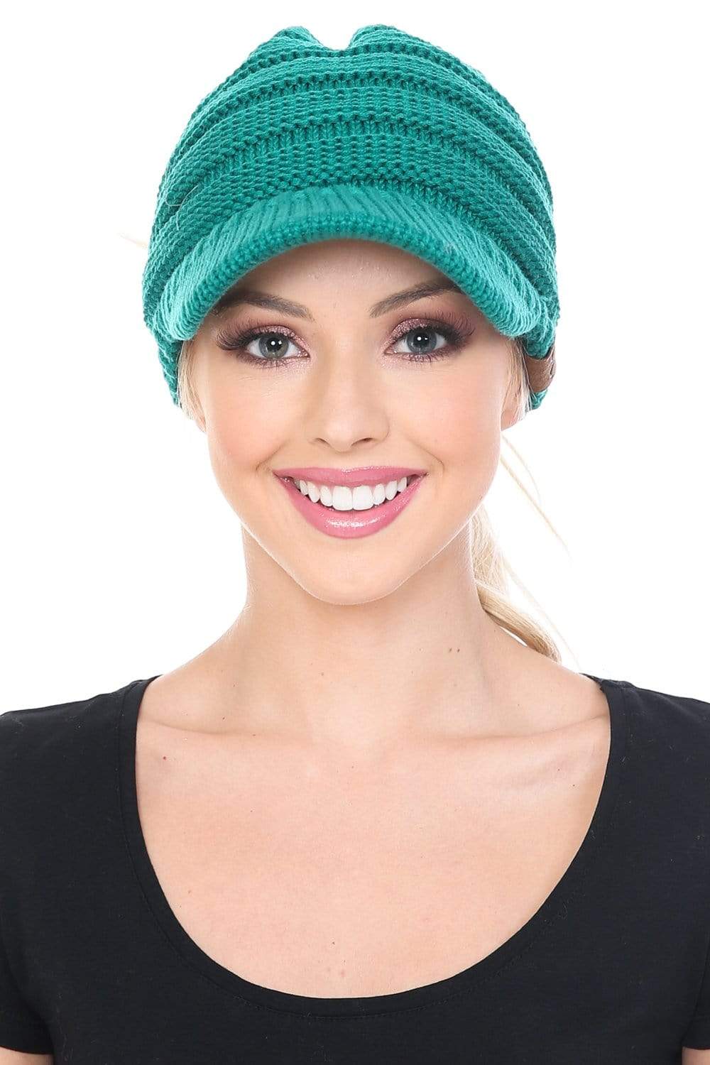 C.C Apparel C.C BeanieTail Warm Knit Messy High Bun Ponytail Visor Beanie Cap