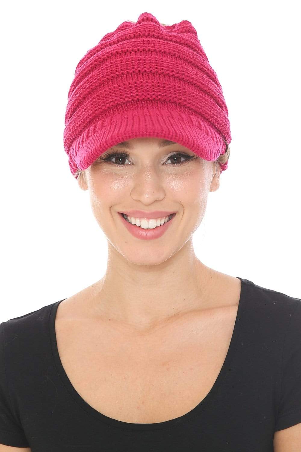 C.C Apparel C.C BeanieTail Warm Knit Messy High Bun Ponytail Visor Beanie Cap