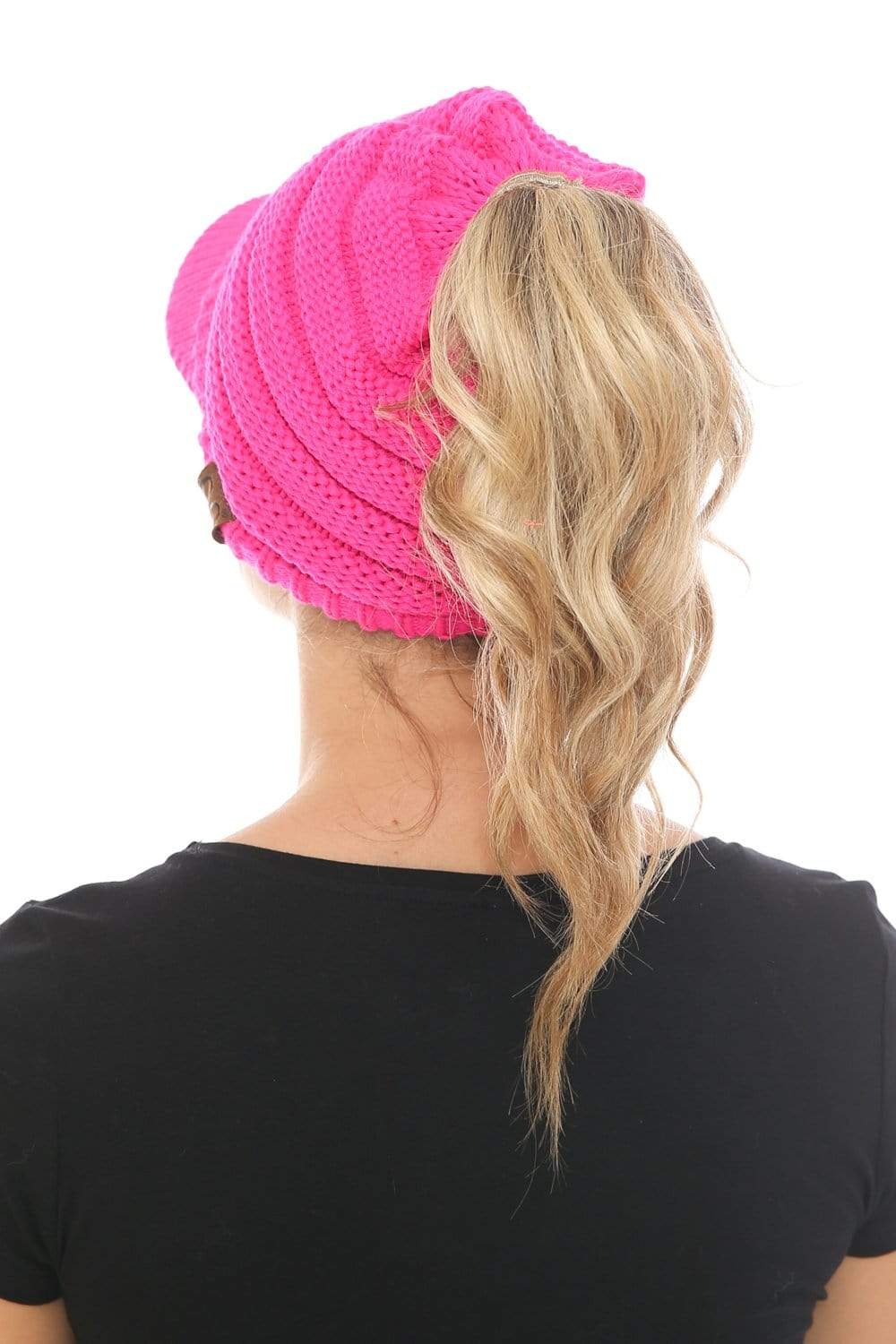 C.C Apparel C.C BeanieTail Warm Knit Messy High Bun Ponytail Visor Beanie Cap