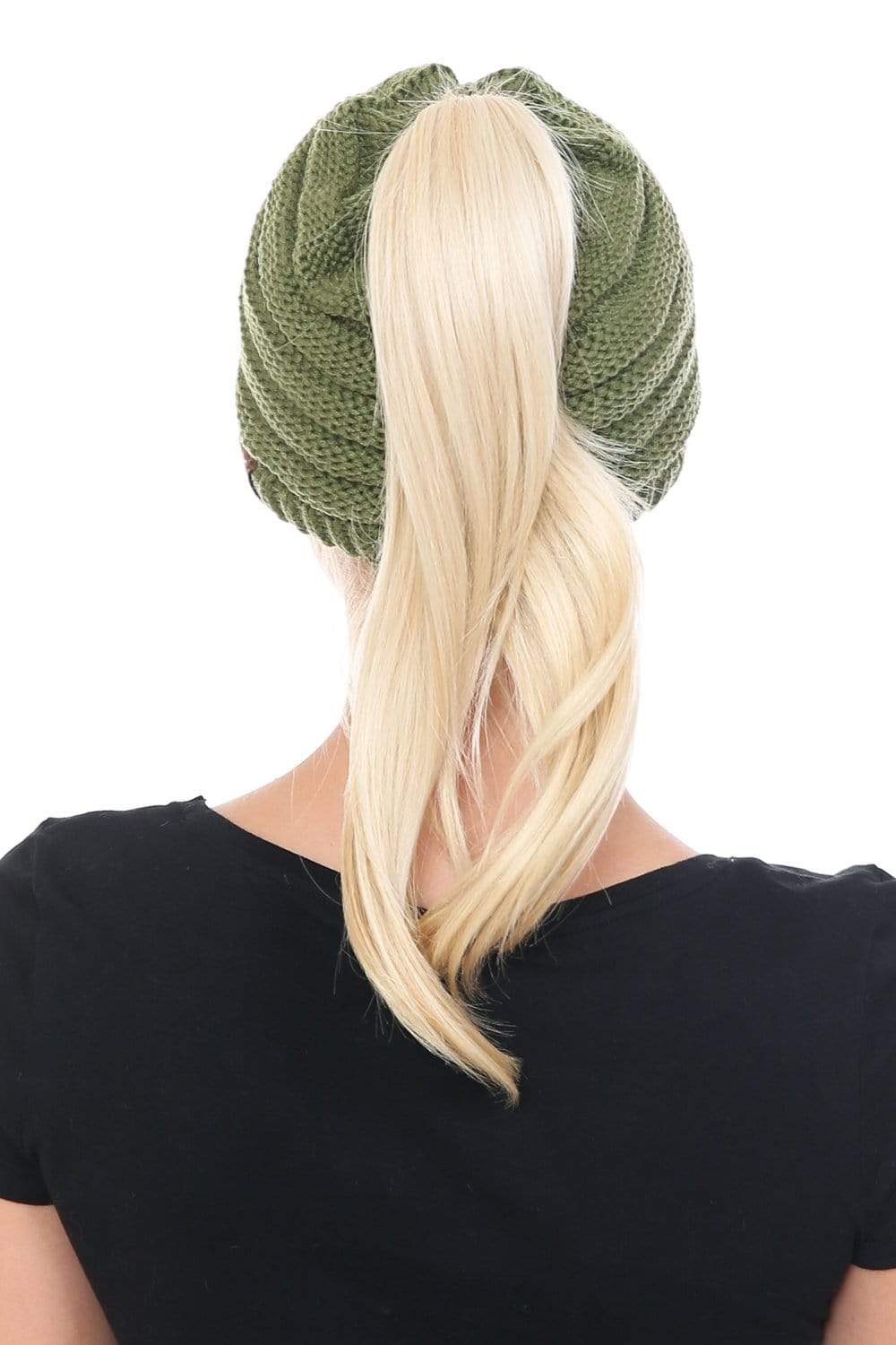 C.C Apparel C.C BeanieTail Warm Knit Messy High Bun Ponytail Visor Beanie Cap